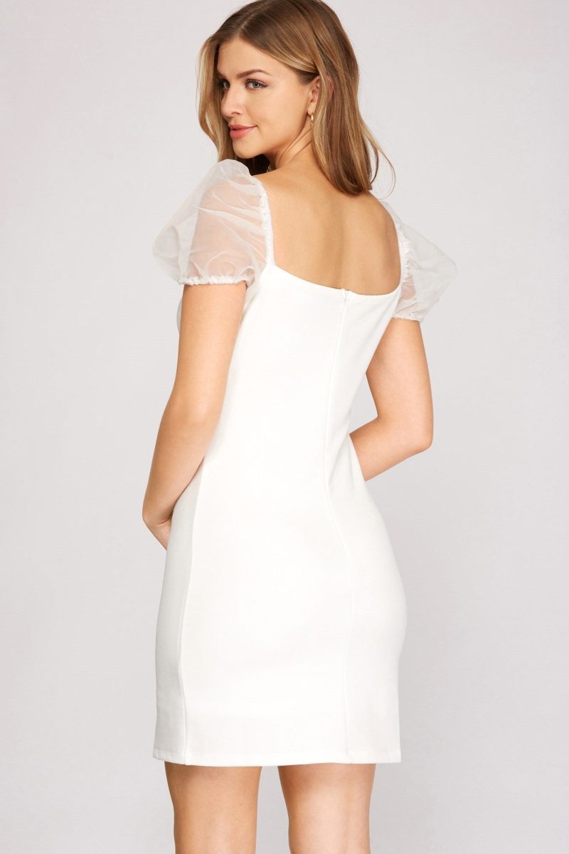 Organza Puff Sleeve Heavy Knit Mini Dress - Image 2