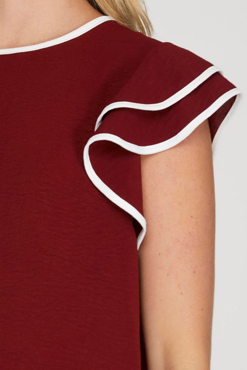 Ruffle Sleeve Contrast Piping Top - Image 8