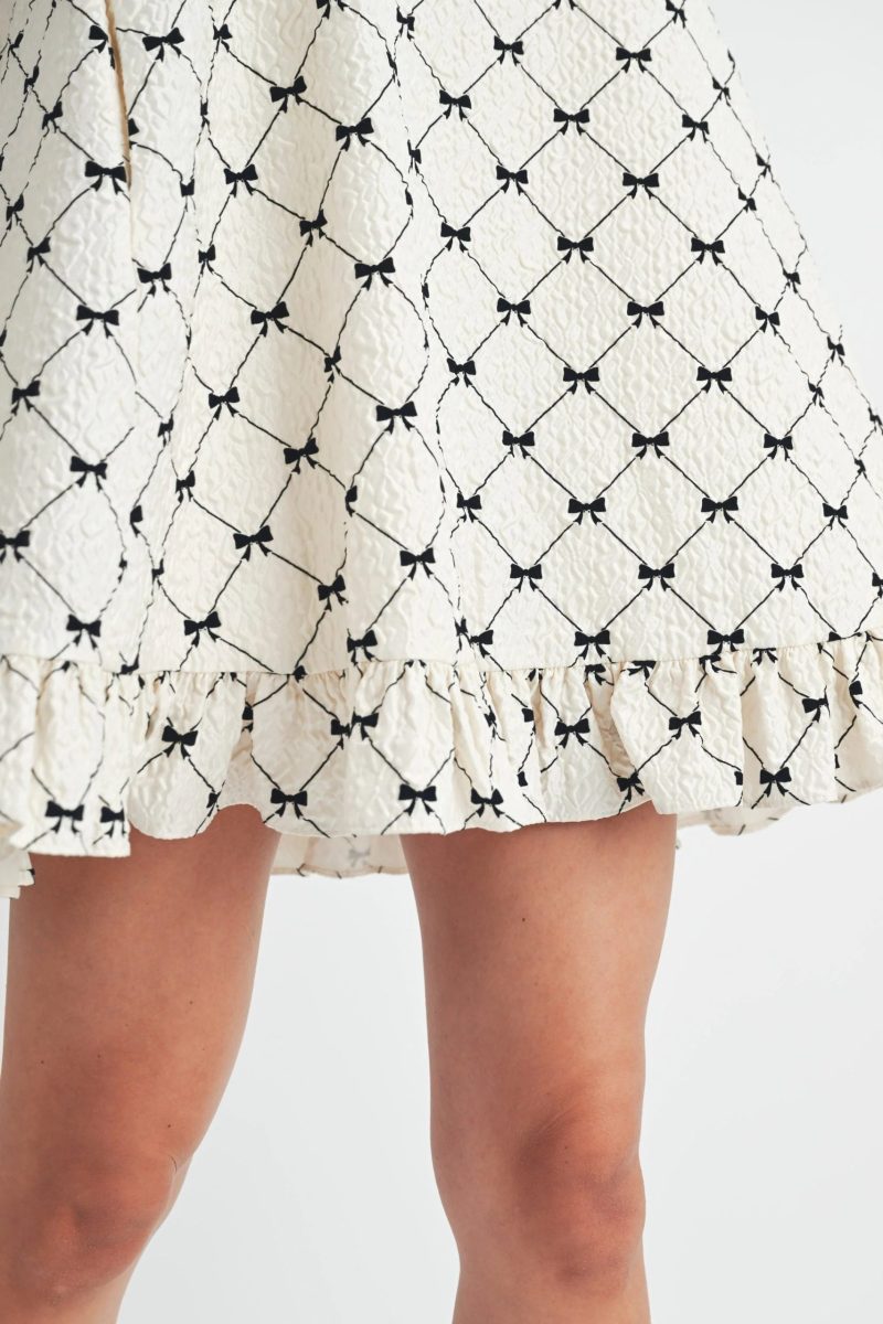 Bow Flocking Textured Ruffle Hem Mini Dress - Image 4