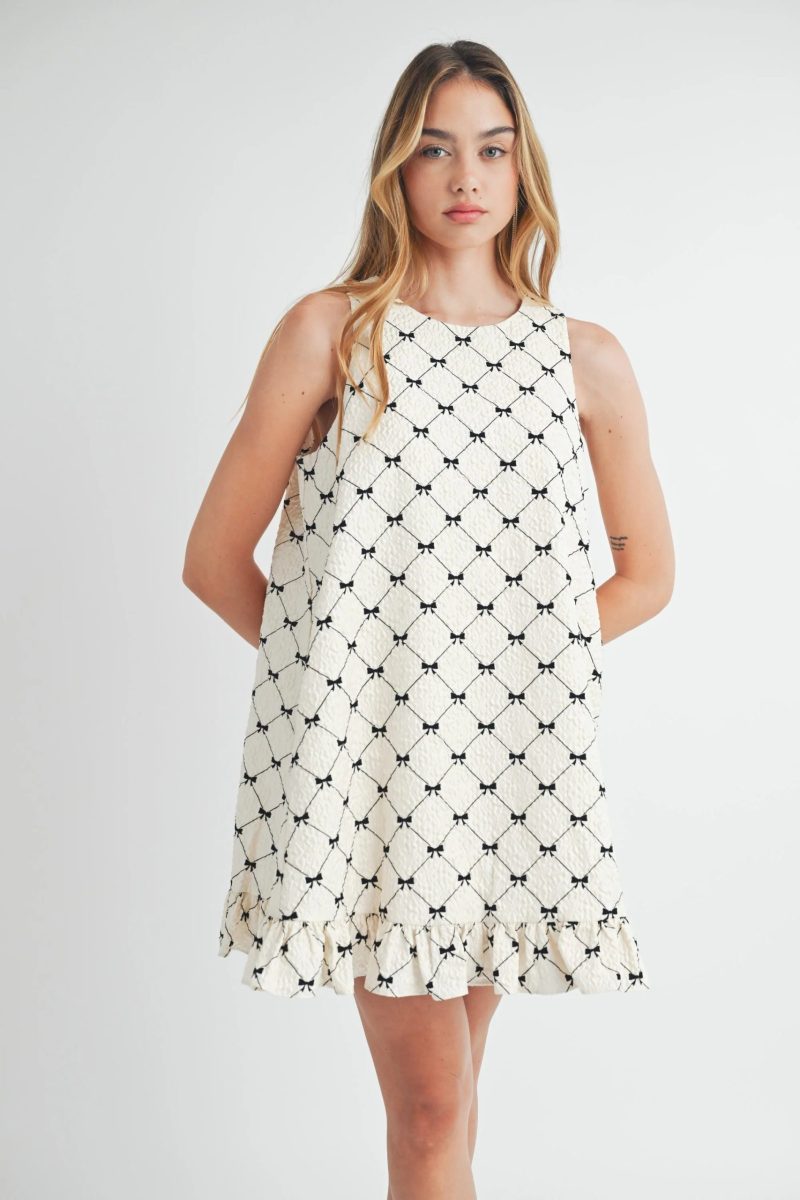 Bow Flocking Textured Ruffle Hem Mini Dress - Image 2