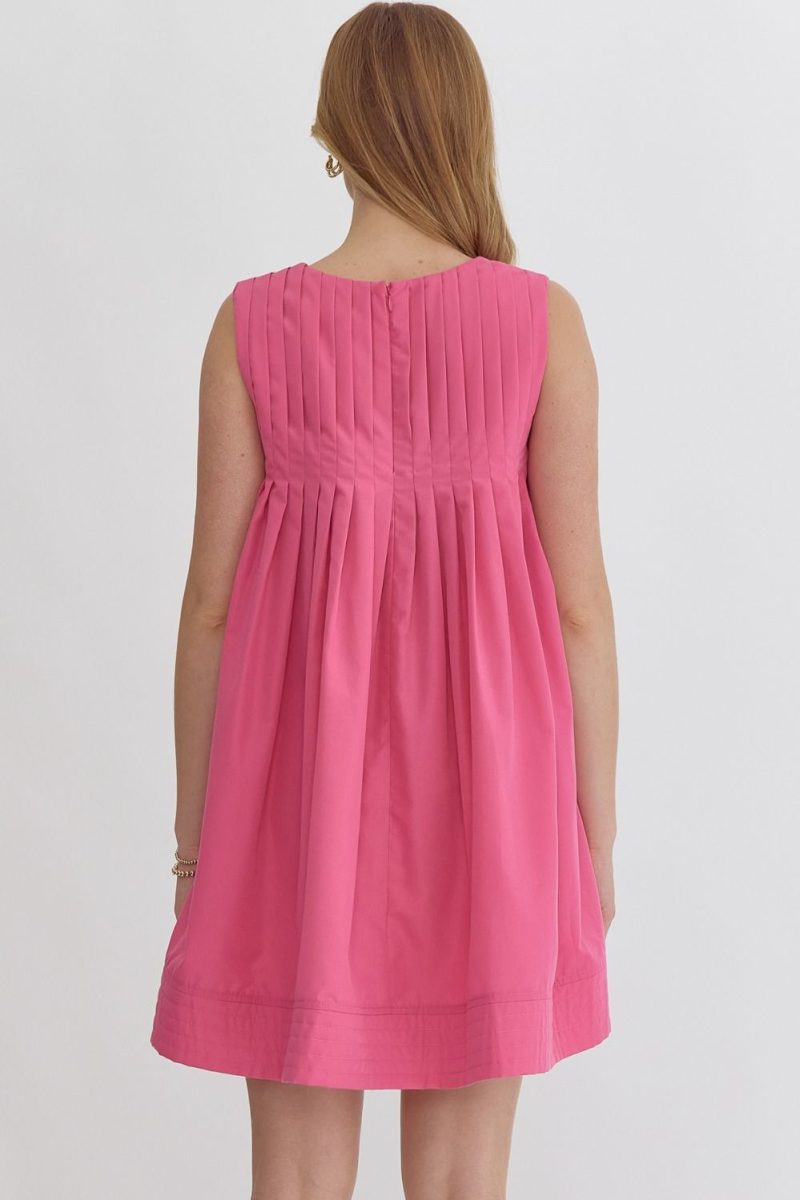 Round Neck Sleeveless Pleat Detail Mini Dress - Image 14