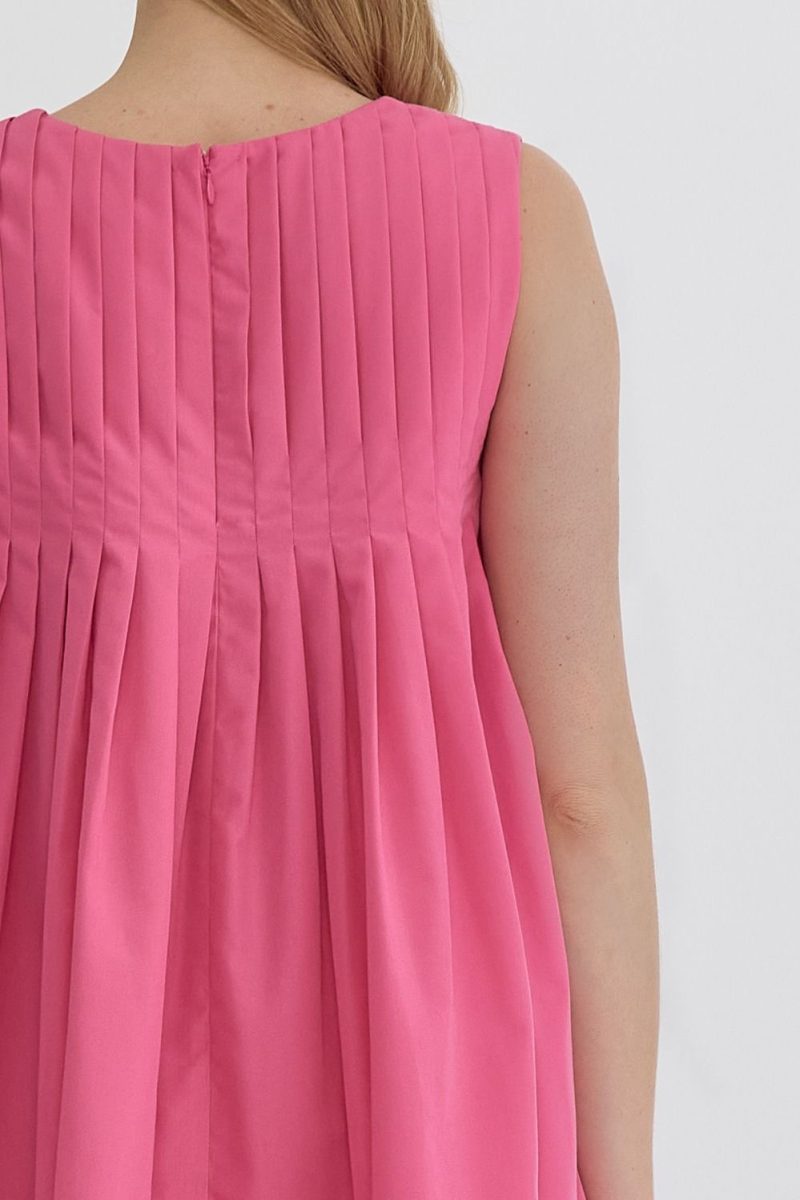 Round Neck Sleeveless Pleat Detail Mini Dress - Image 13