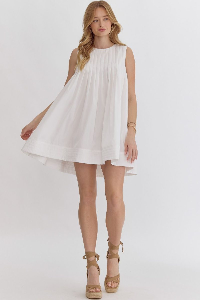 Round Neck Sleeveless Pleat Detail Mini Dress - Image 3