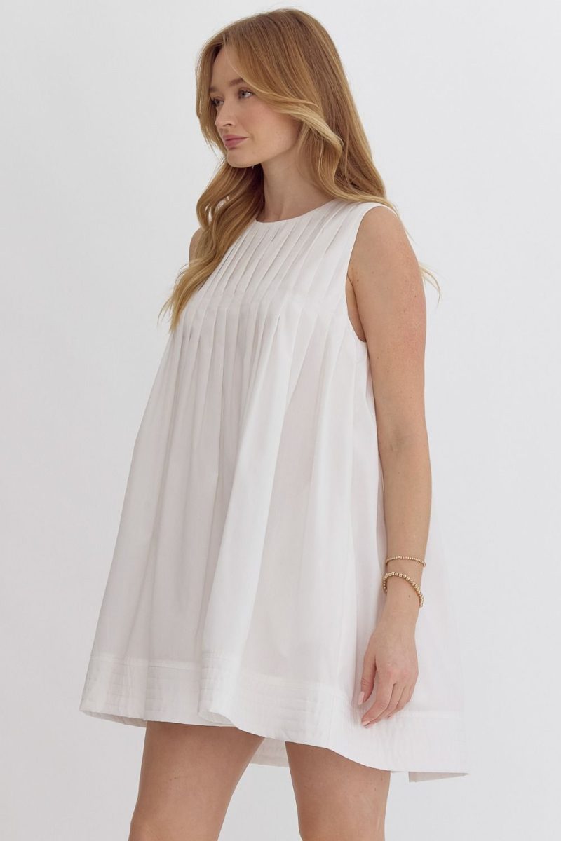 Round Neck Sleeveless Pleat Detail Mini Dress - Image 2