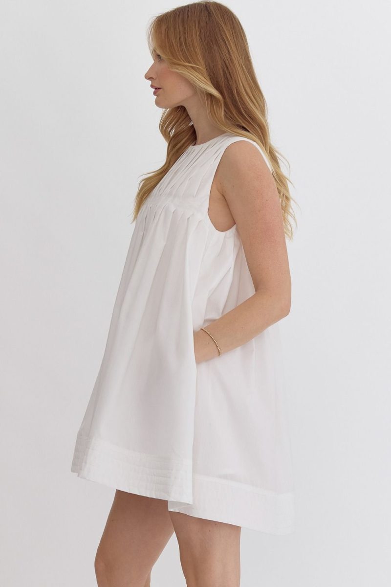 Round Neck Sleeveless Pleat Detail Mini Dress - Image 5