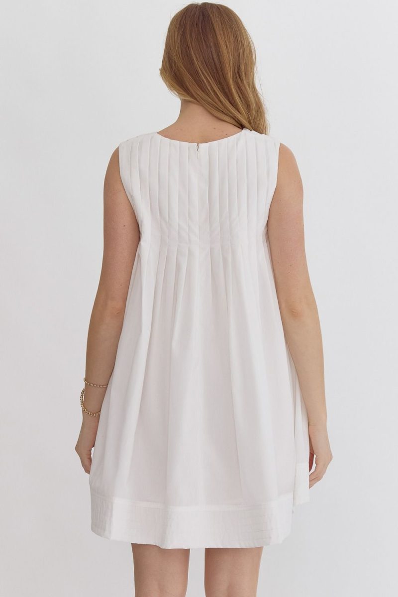 Round Neck Sleeveless Pleat Detail Mini Dress - Image 6