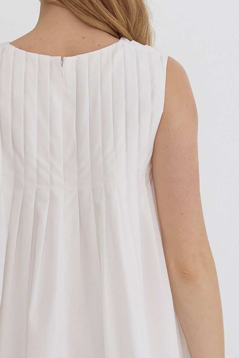 Round Neck Sleeveless Pleat Detail Mini Dress - Image 7