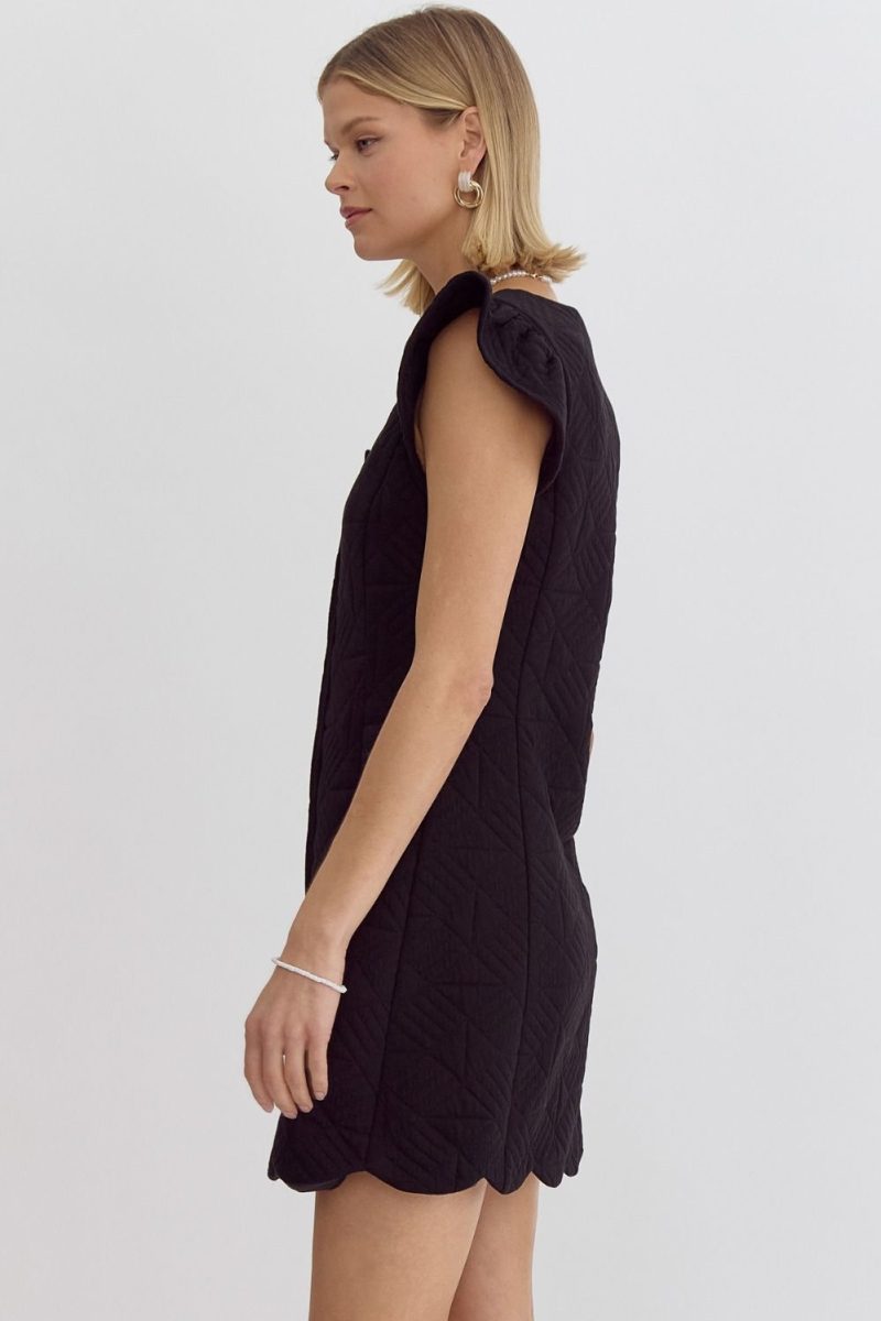 Square Neck Quilted Button Down Ruffle Sleeve Mini Dress - Image 5