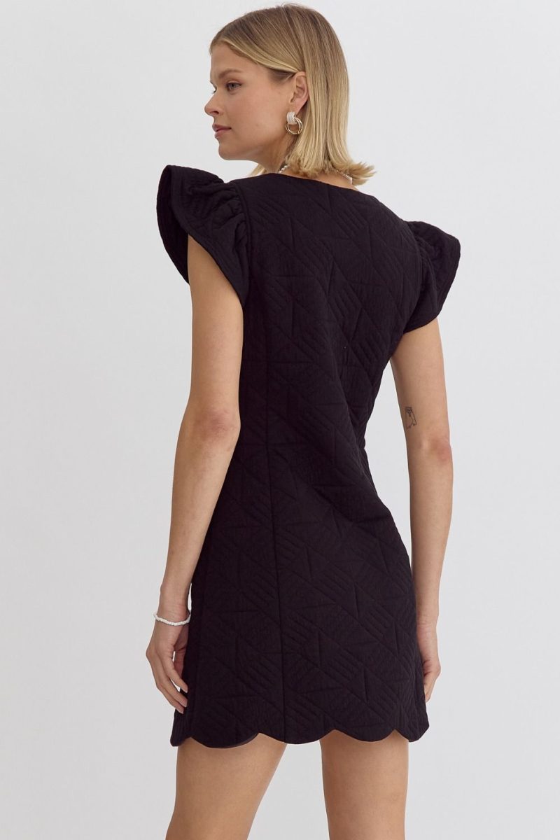Square Neck Quilted Button Down Ruffle Sleeve Mini Dress - Image 7