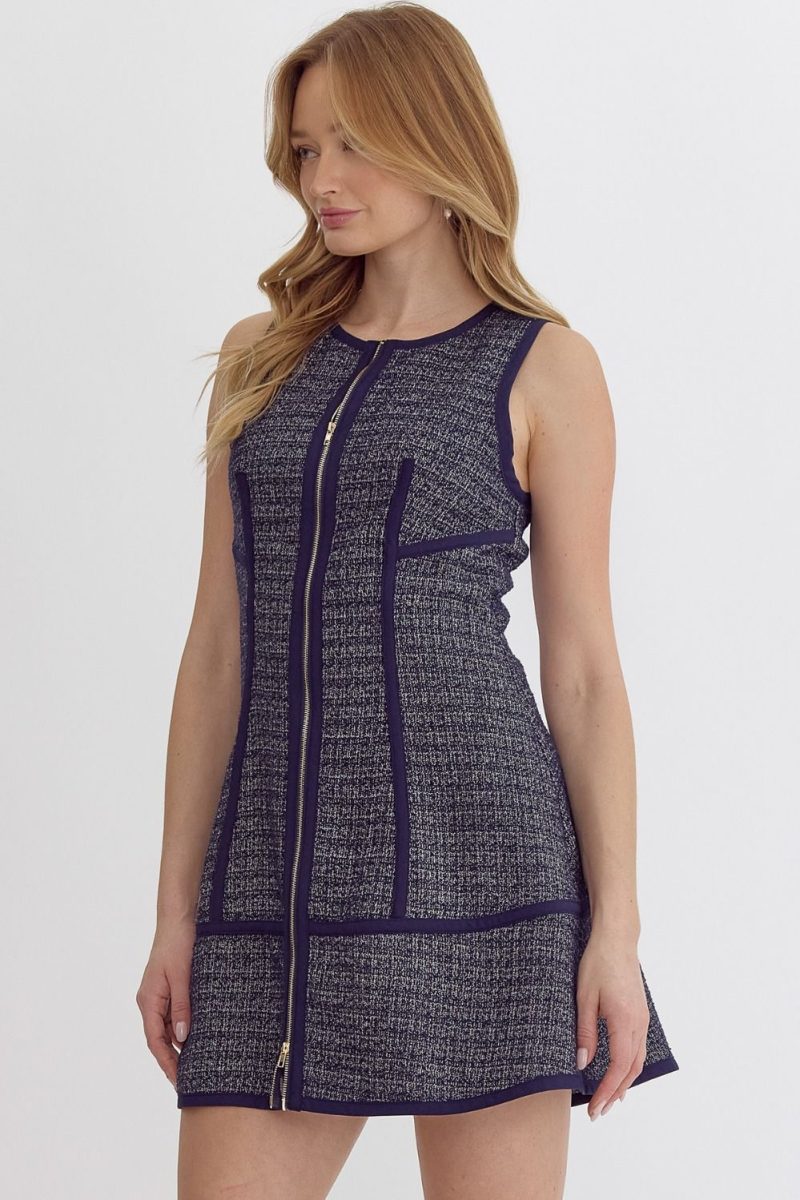 Tweed Round Neck Sleeveless Mini Dress - Image 4