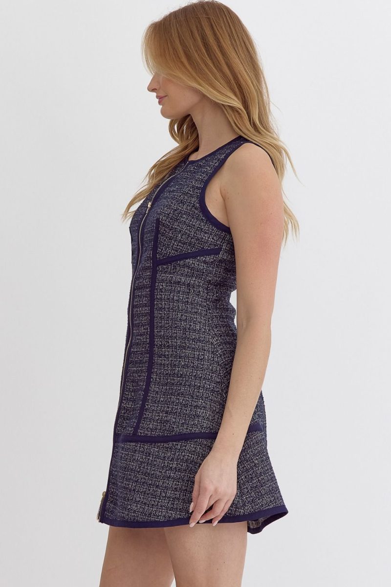 Tweed Round Neck Sleeveless Mini Dress - Image 5