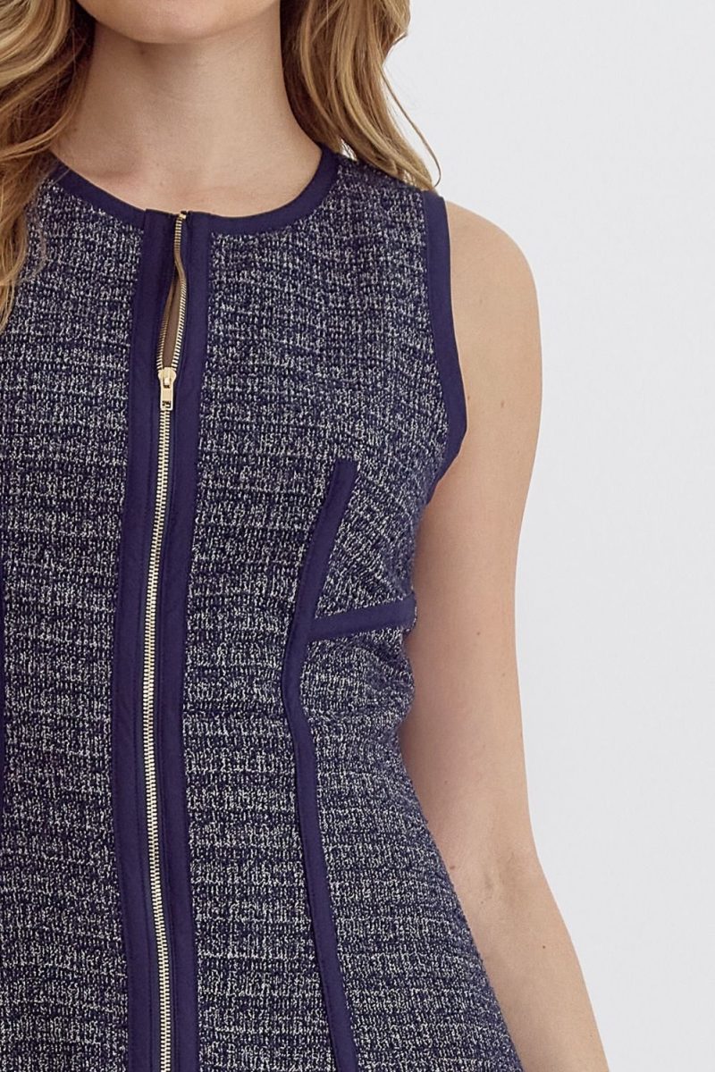 Tweed Round Neck Sleeveless Mini Dress - Image 3