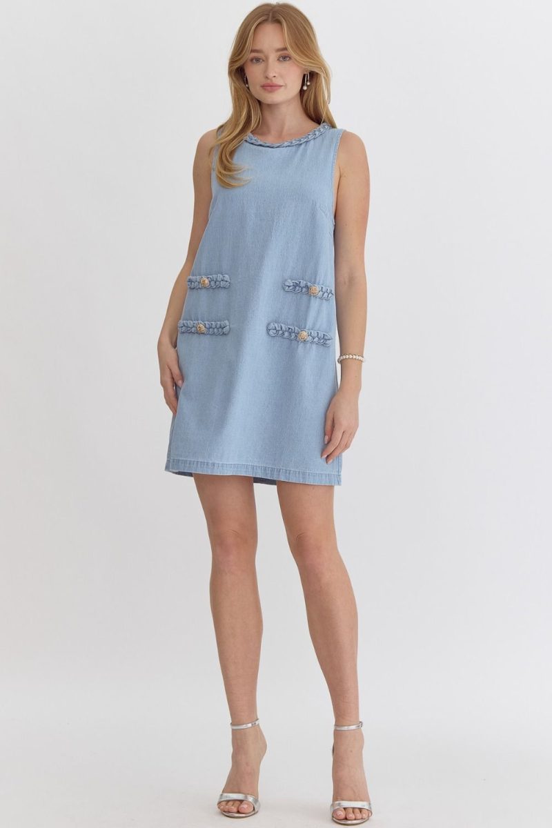 Denim Round Neck Sleeveless Mini Dress - Image 2