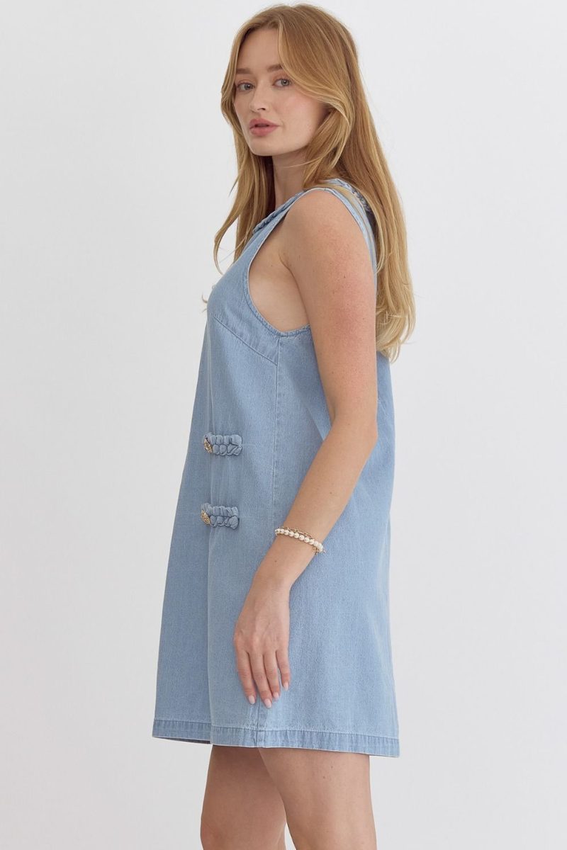 Denim Round Neck Sleeveless Mini Dress - Image 5