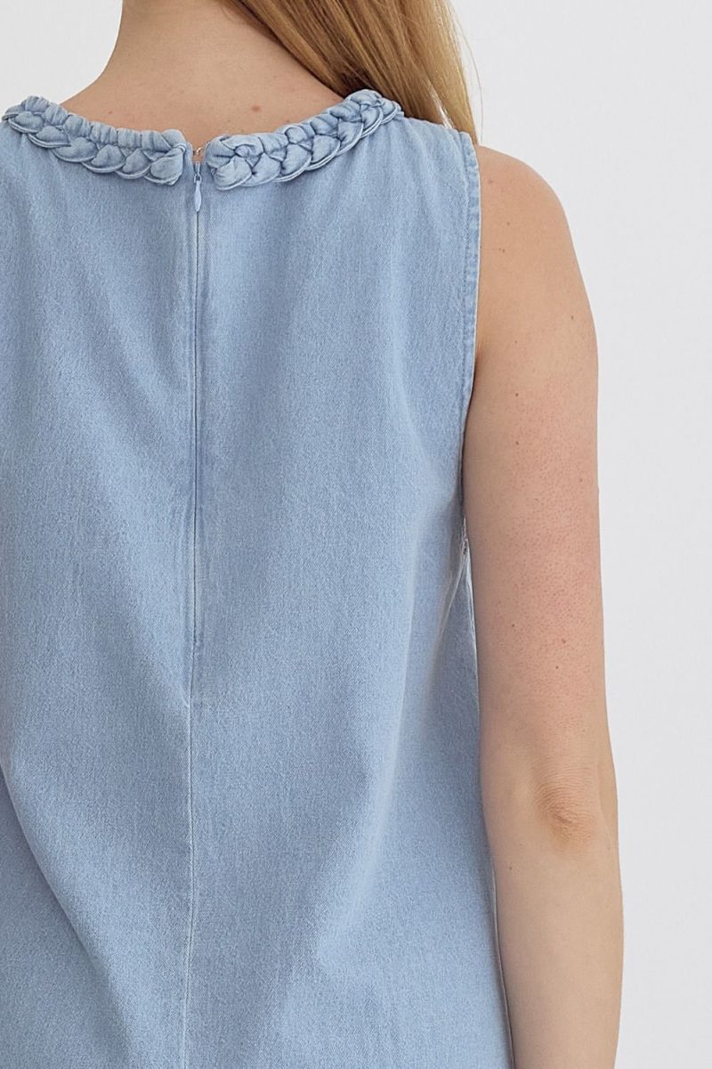 Denim Round Neck Sleeveless Mini Dress - Image 6