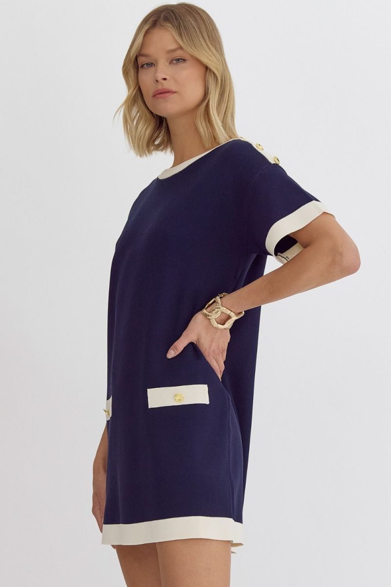 Solid Round Neck Short Sleeve Mini Dress - Image 4