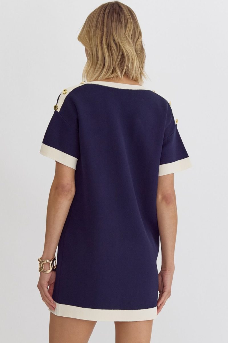 Solid Round Neck Short Sleeve Mini Dress - Image 6