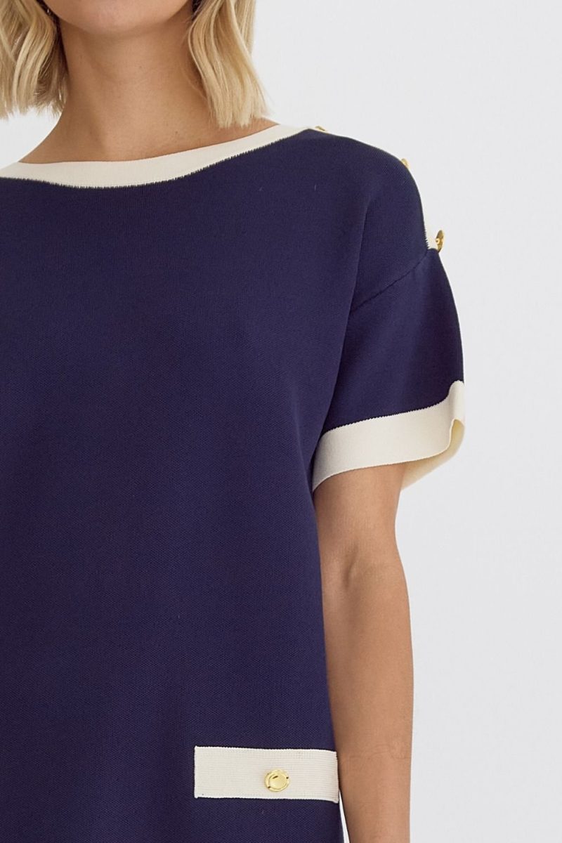 Solid Round Neck Short Sleeve Mini Dress - Image 3