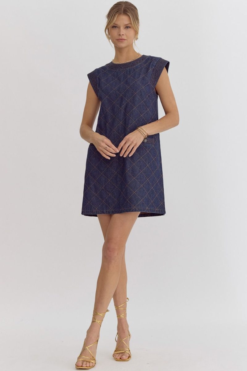 Denim Round Neck Sleeveless Mini Dress - Image 2