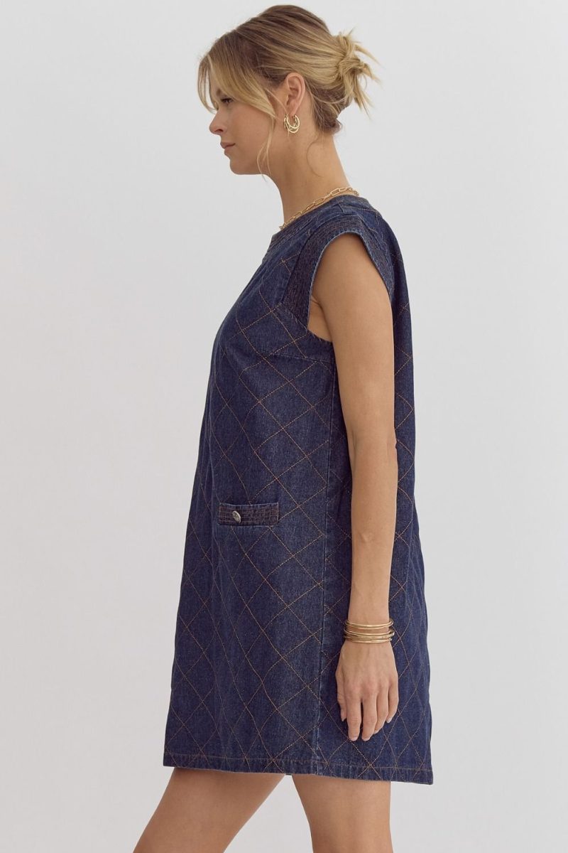 Denim Round Neck Sleeveless Mini Dress - Image 5