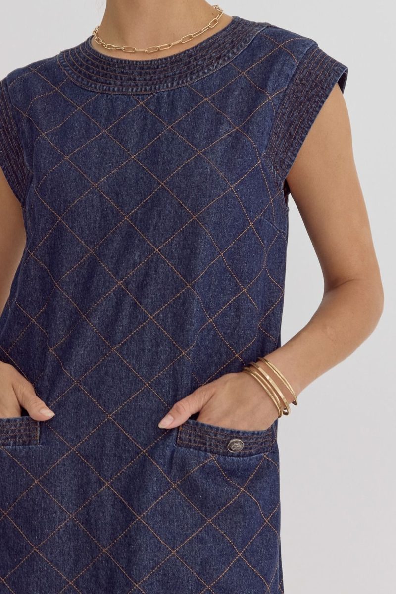Denim Round Neck Sleeveless Mini Dress - Image 3