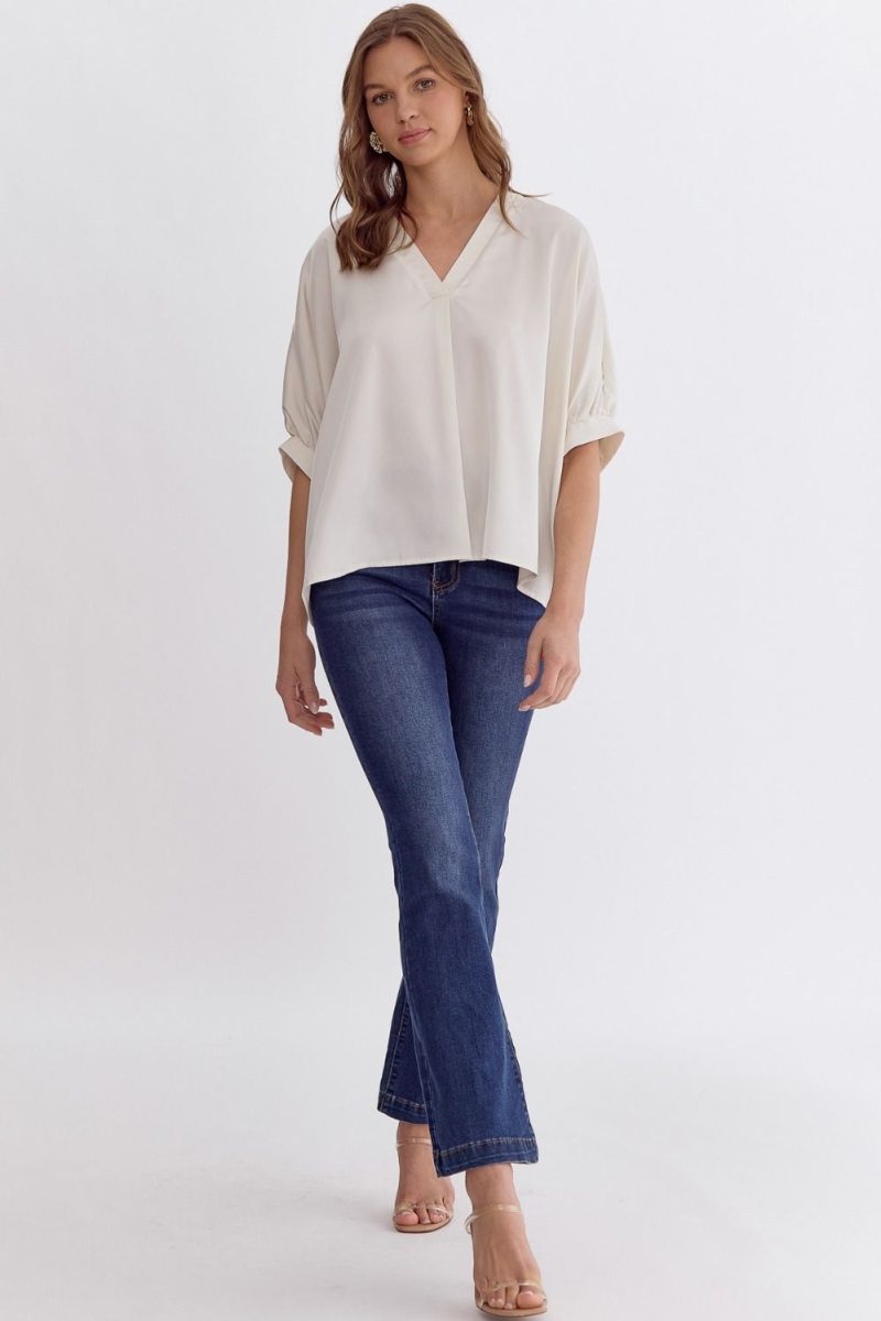 Satin V-Neck 1/2 Sleeve Top - Image 4