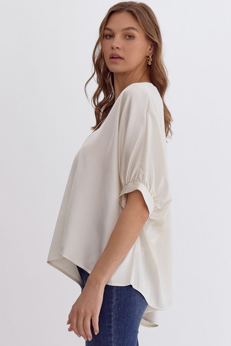 Satin V-Neck 1/2 Sleeve Top - Image 5