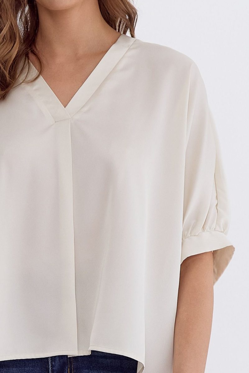 Satin V-Neck 1/2 Sleeve Top - Image 3