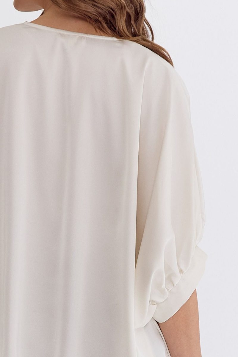 Satin V-Neck 1/2 Sleeve Top - Image 7