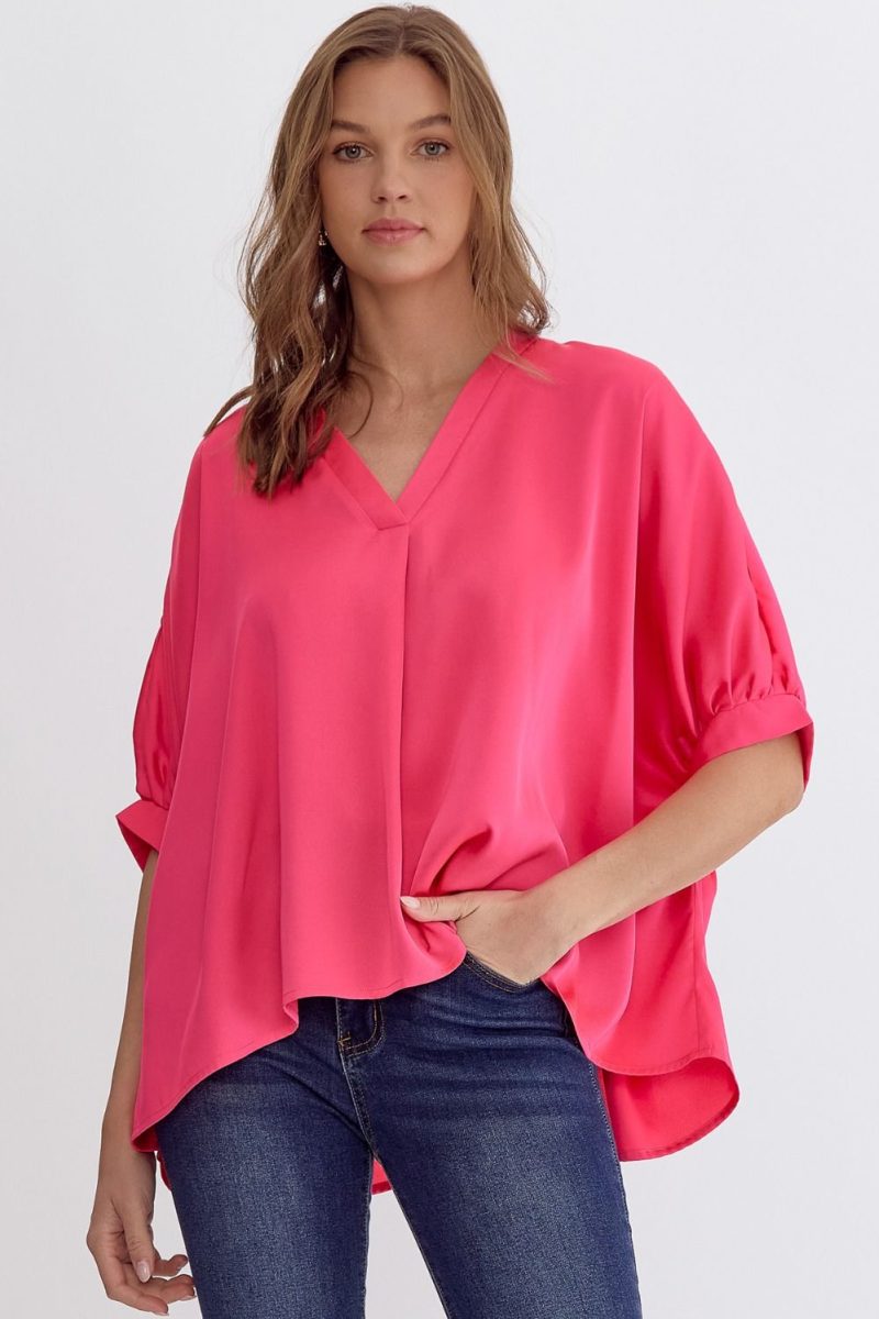 Satin V-Neck 1/2 Sleeve Top - Image 15