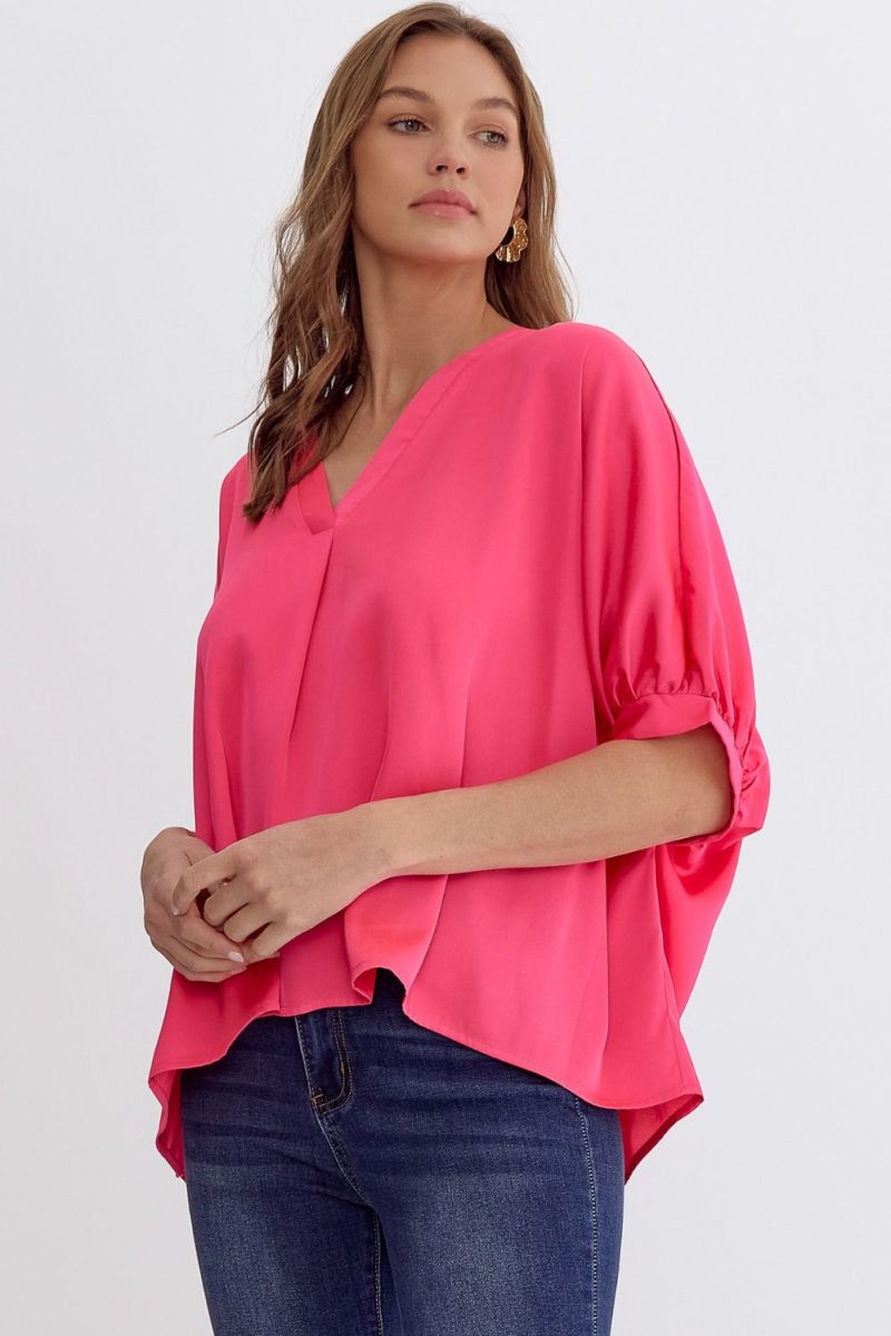 Satin V-Neck 1/2 Sleeve Top - Image 18