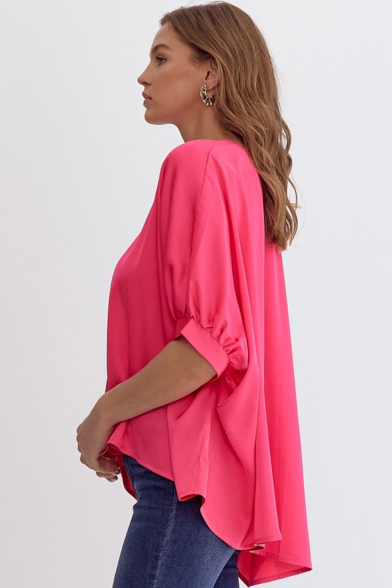 Satin V-Neck 1/2 Sleeve Top - Image 19