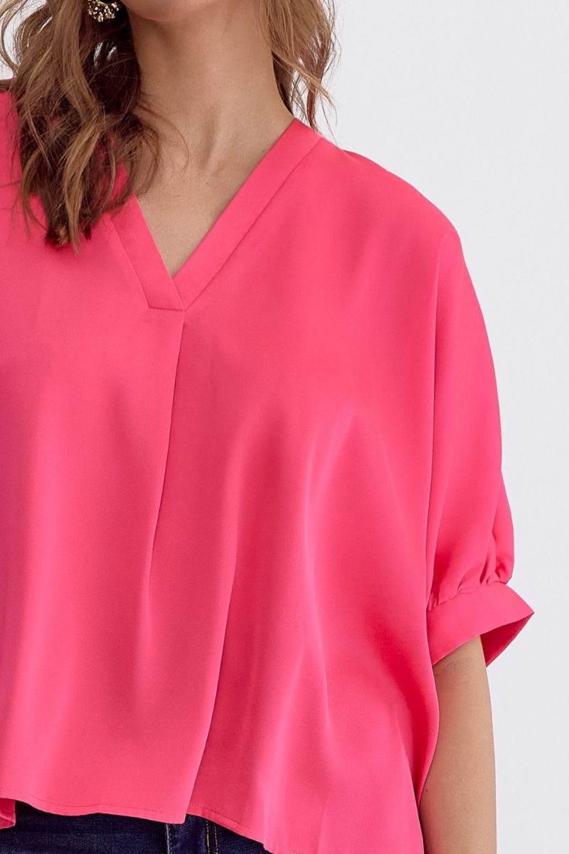 Satin V-Neck 1/2 Sleeve Top - Image 16
