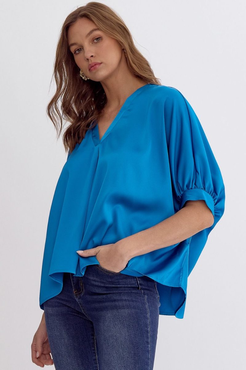 Satin V-Neck 1/2 Sleeve Top - Image 10