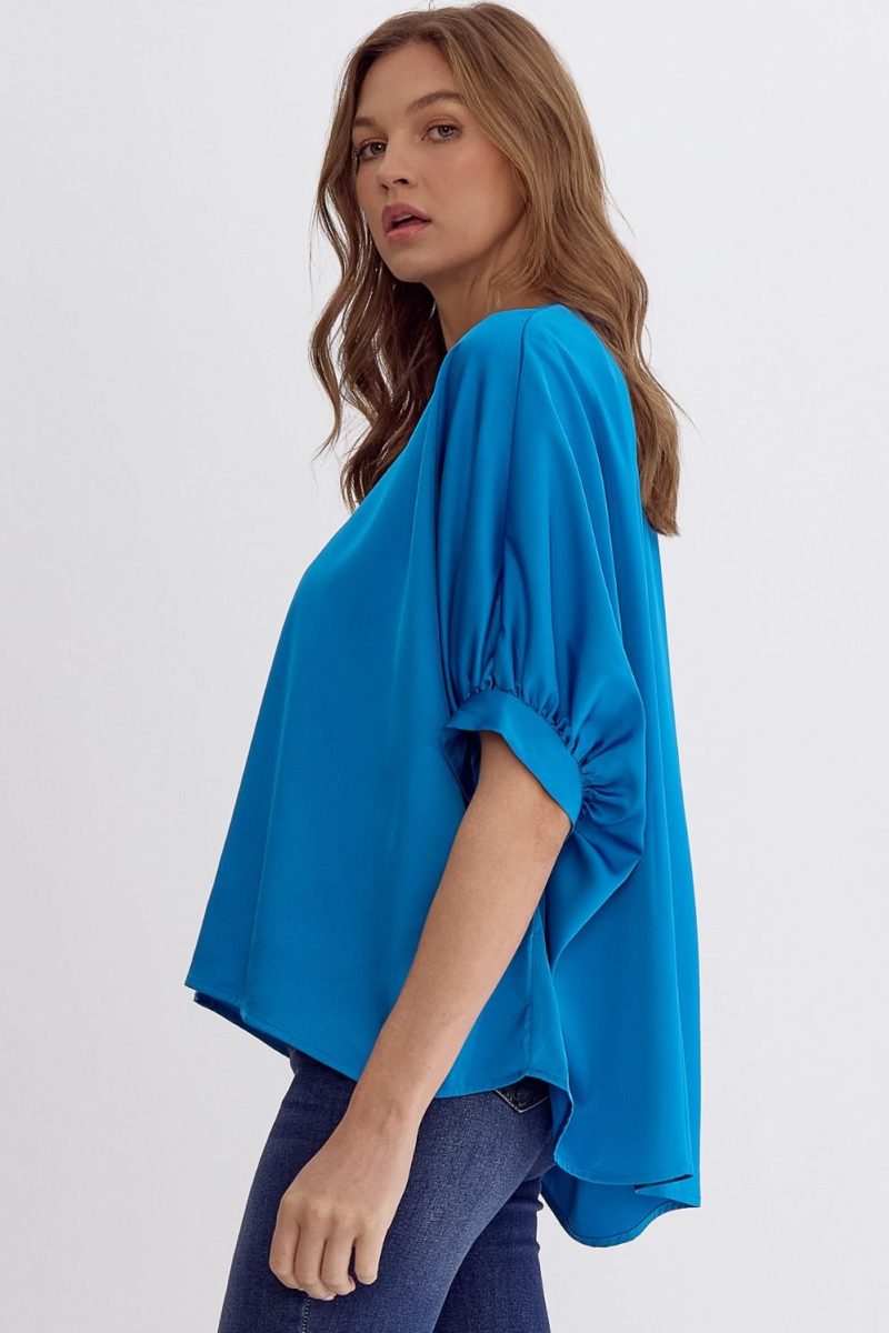 Satin V-Neck 1/2 Sleeve Top - Image 9