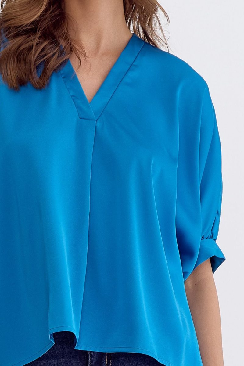 Satin V-Neck 1/2 Sleeve Top - Image 8