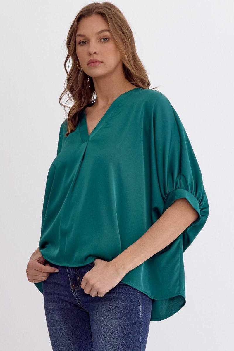 Satin V-Neck 1/2 Sleeve Top - Image 24