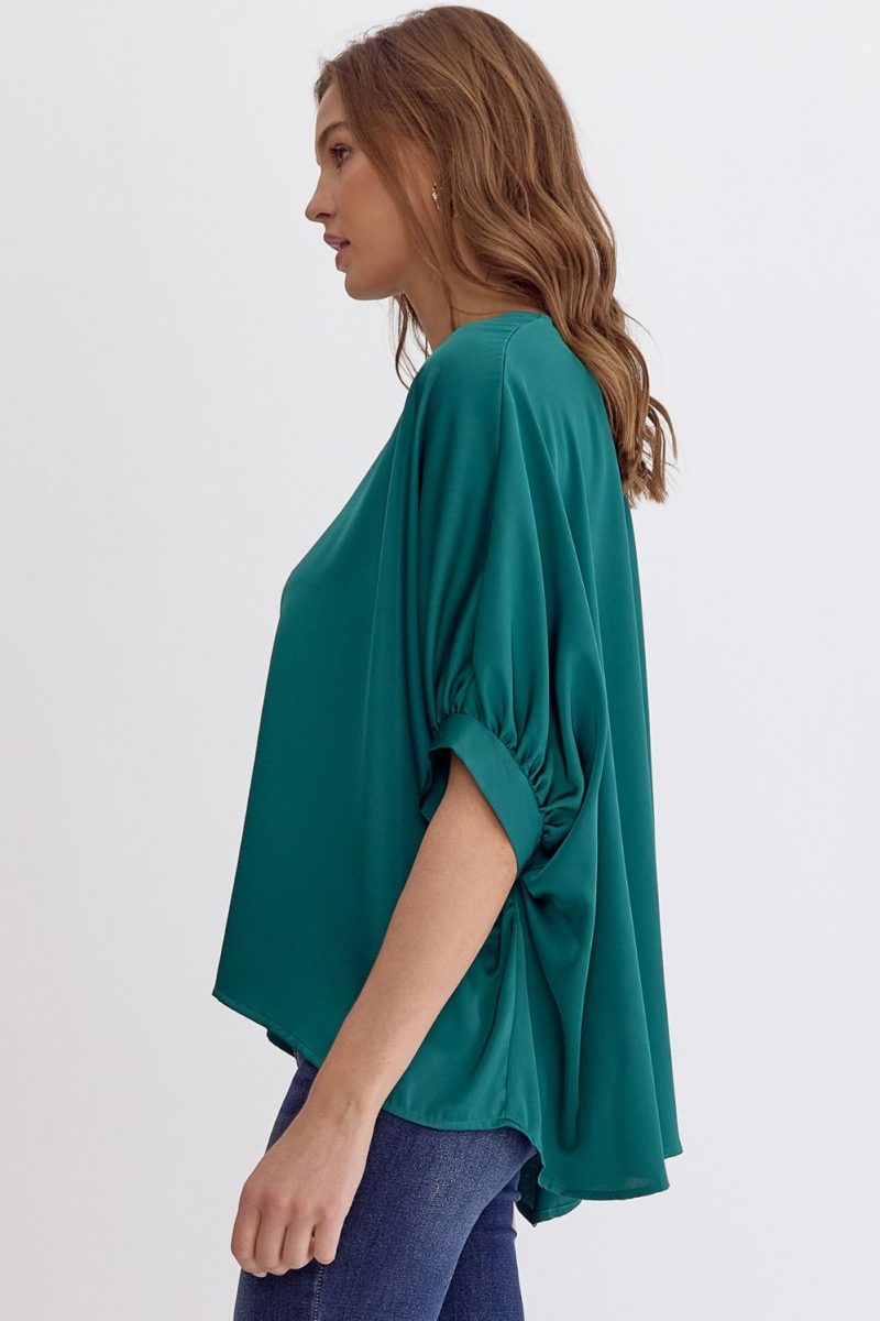 Satin V-Neck 1/2 Sleeve Top - Image 26