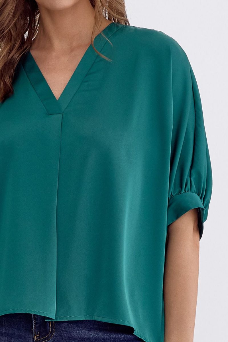Satin V-Neck 1/2 Sleeve Top - Image 23