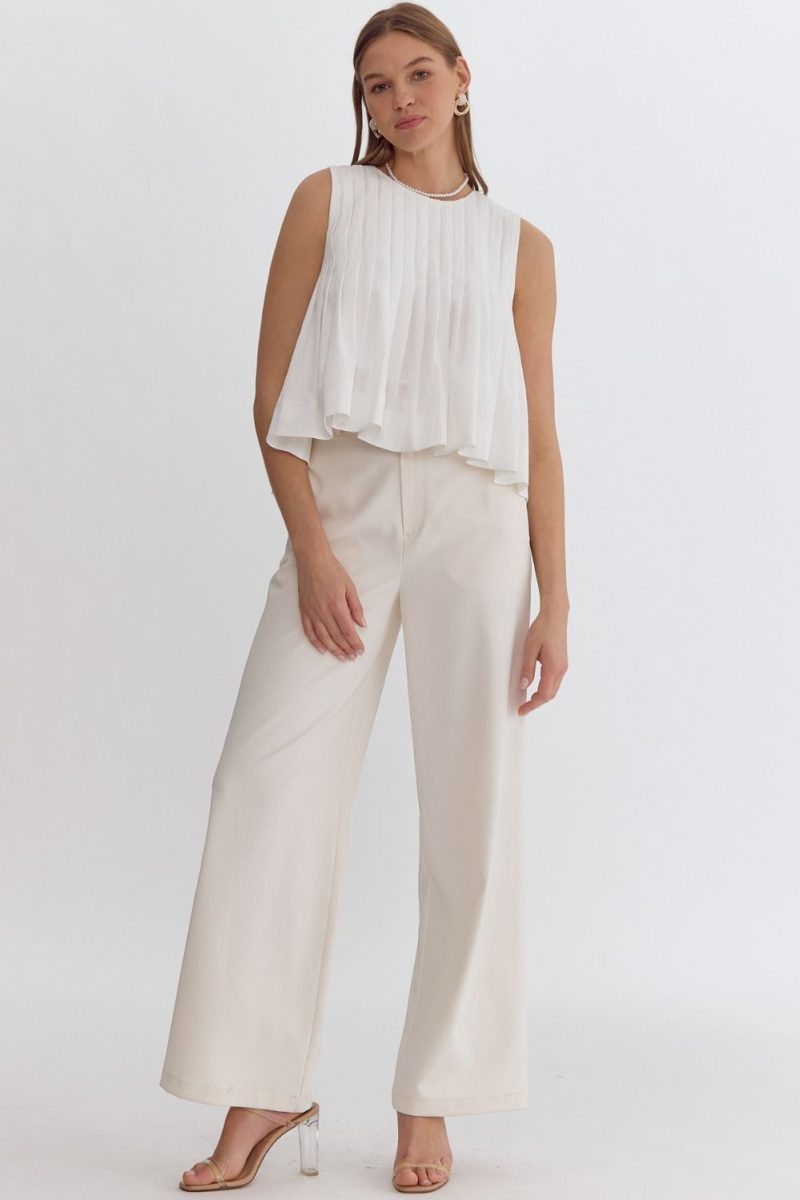Pleated Sleeveless Cropped Ruffled Detail Top - Image 15