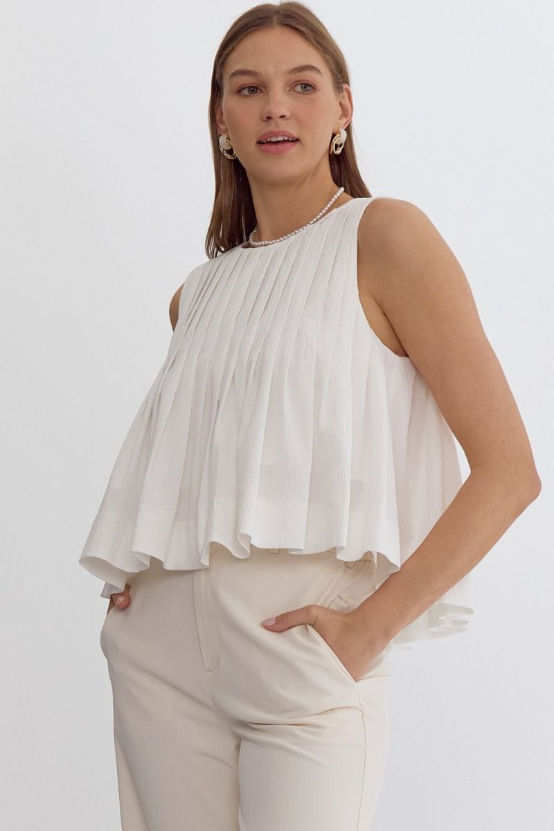 Pleated Sleeveless Cropped Ruffled Detail Top - Image 17