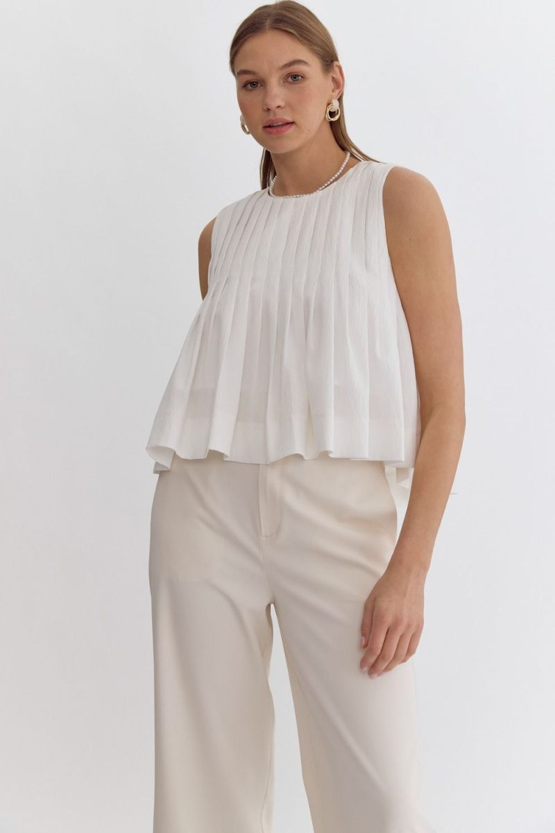 Pleated Sleeveless Cropped Ruffled Detail Top - Image 16