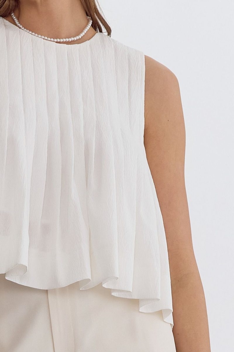 Pleated Sleeveless Cropped Ruffled Detail Top - Image 19