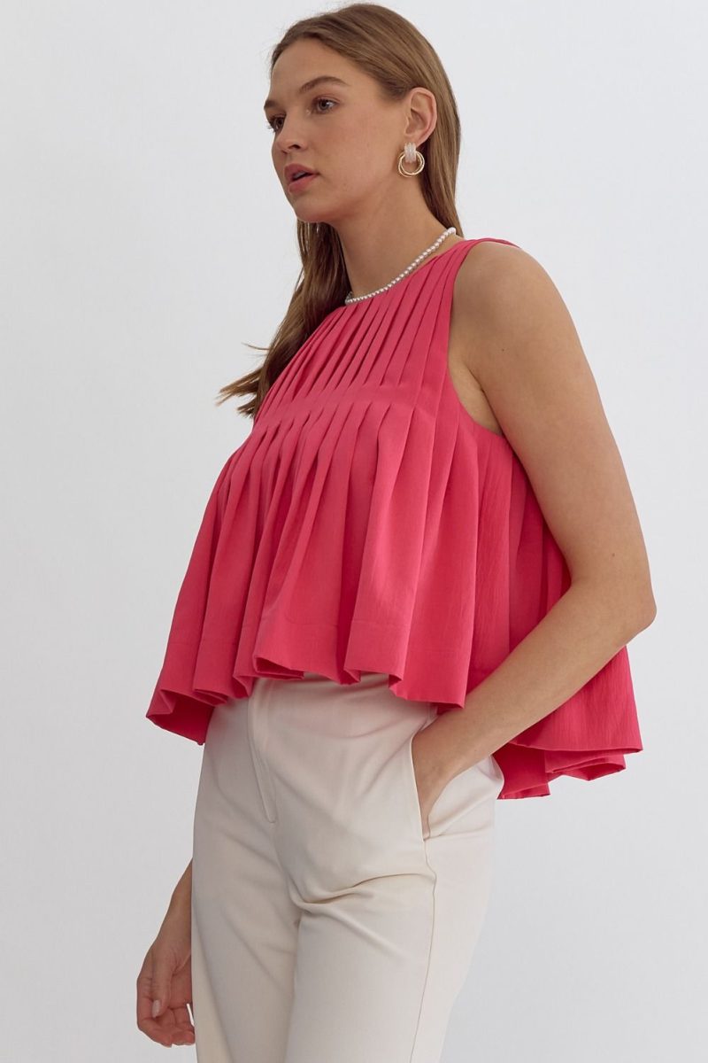 Pleated Sleeveless Cropped Ruffled Detail Top - Image 4