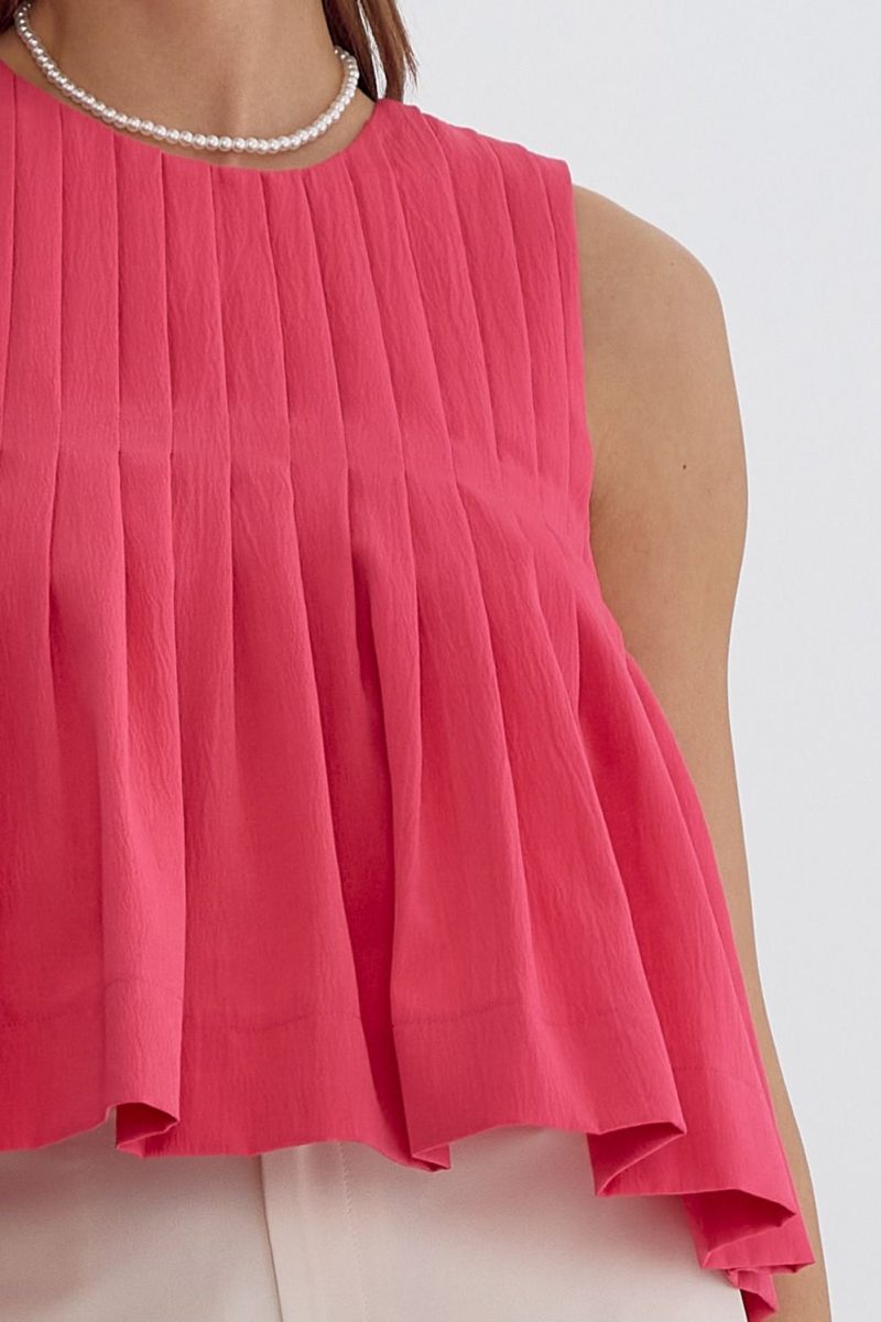 Pleated Sleeveless Cropped Ruffled Detail Top - Image 2