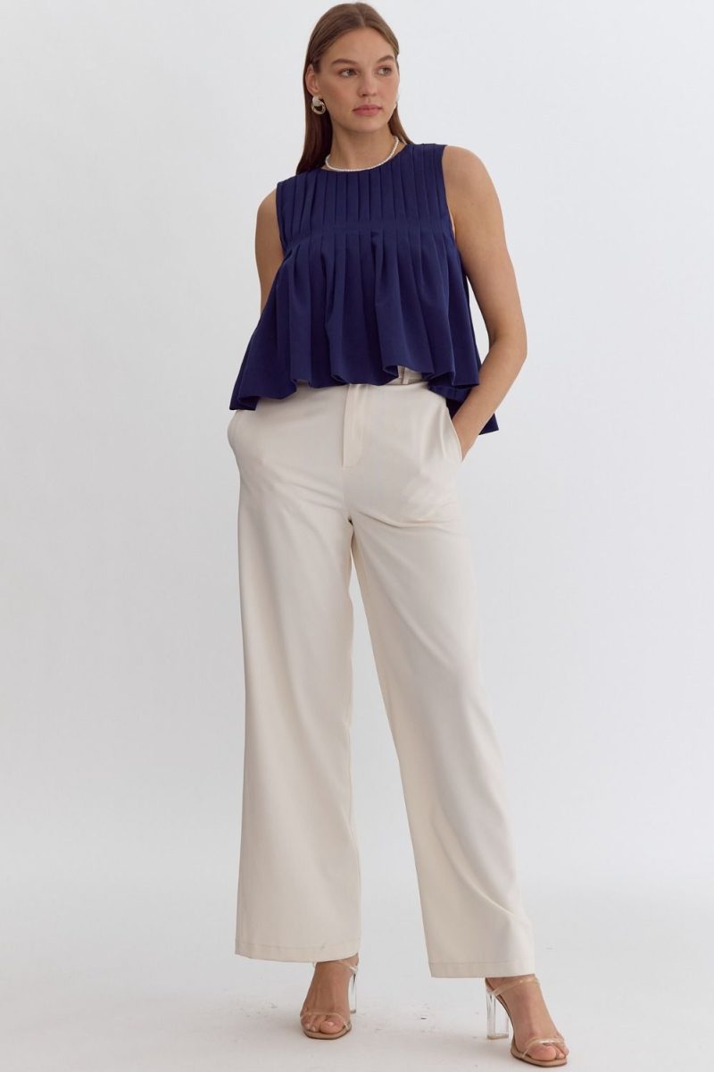 Pleated Sleeveless Cropped Ruffled Detail Top - Image 8