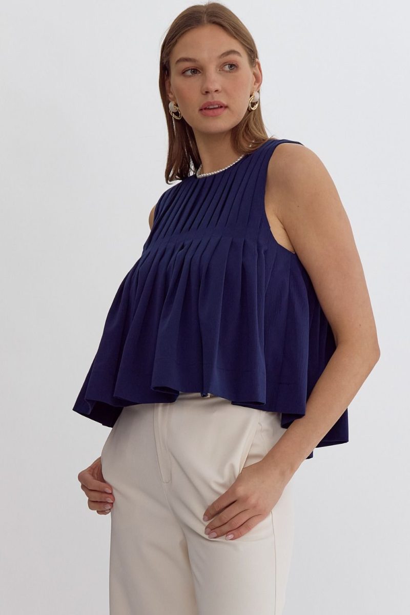 Pleated Sleeveless Cropped Ruffled Detail Top - Image 12