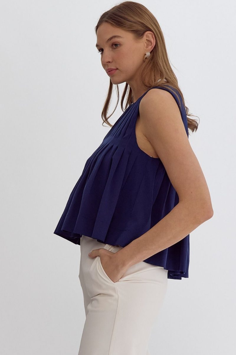Pleated Sleeveless Cropped Ruffled Detail Top - Image 11
