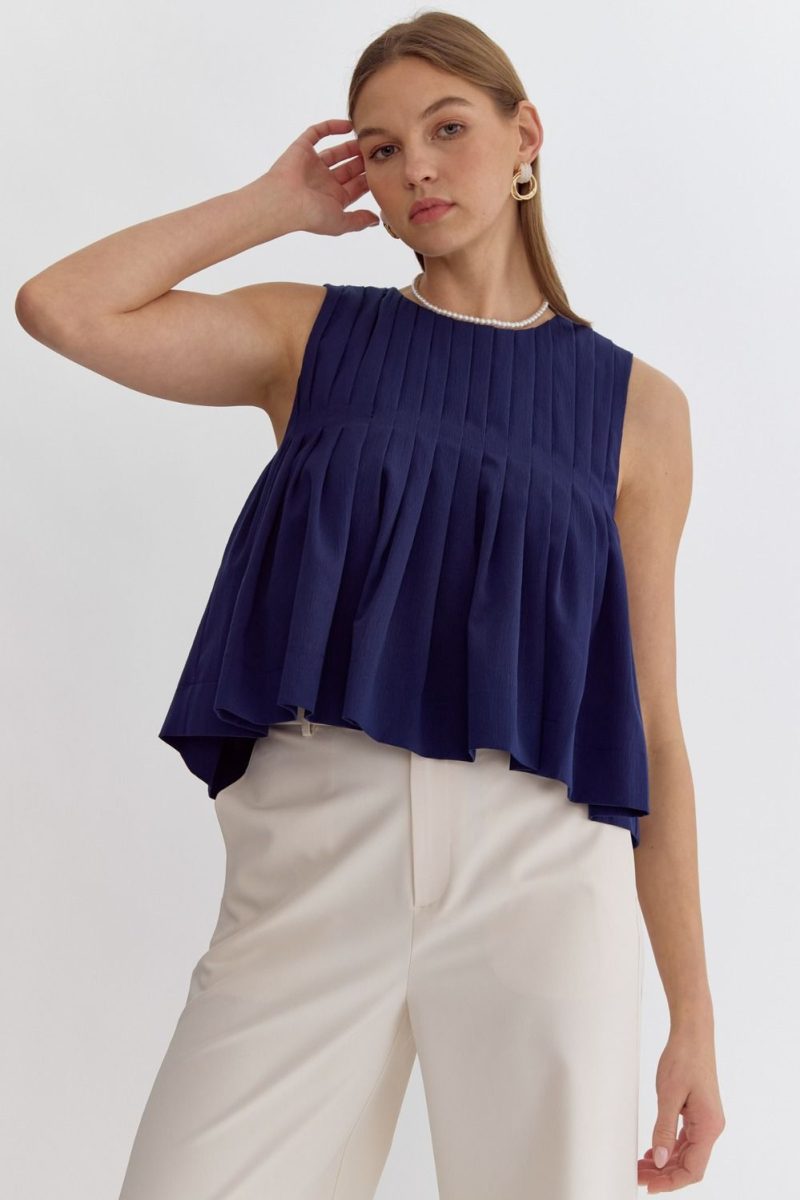 Pleated Sleeveless Cropped Ruffled Detail Top - Image 9