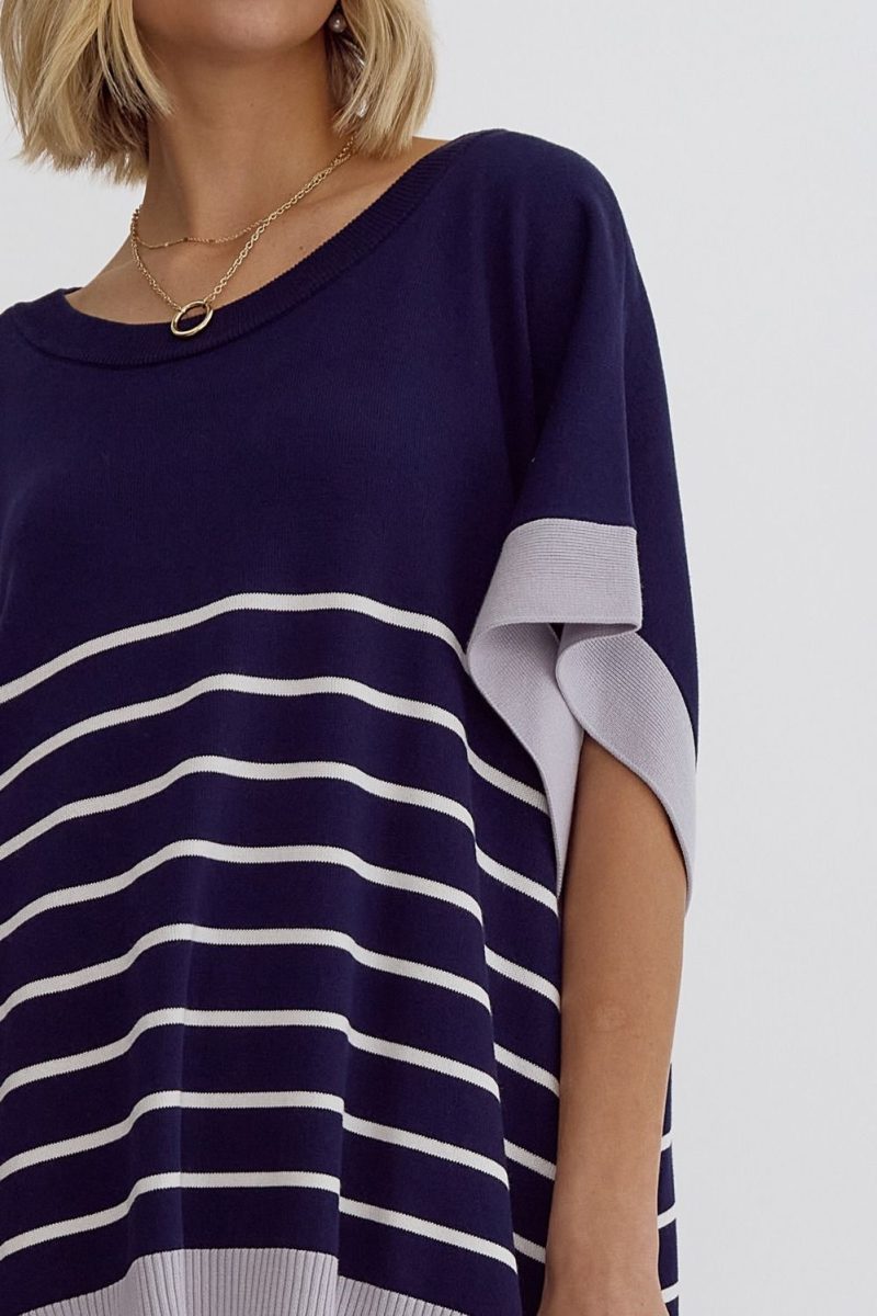 Round Neck Striped Detail Poncho Style Top - Image 4